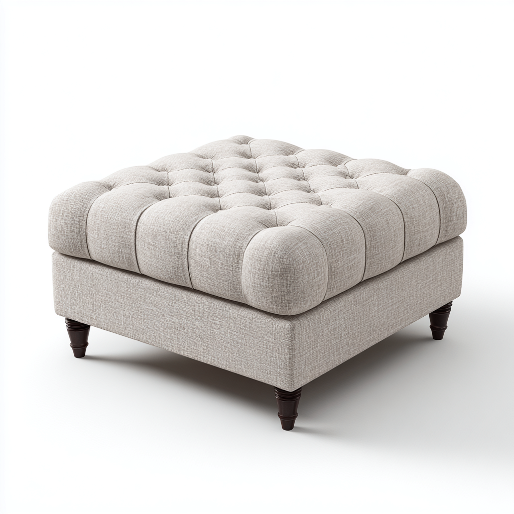 Pouf imbottito in tessuto 65x65x42 cm - beige chiaro - seduta per soggiorno design classico-Lomongahome