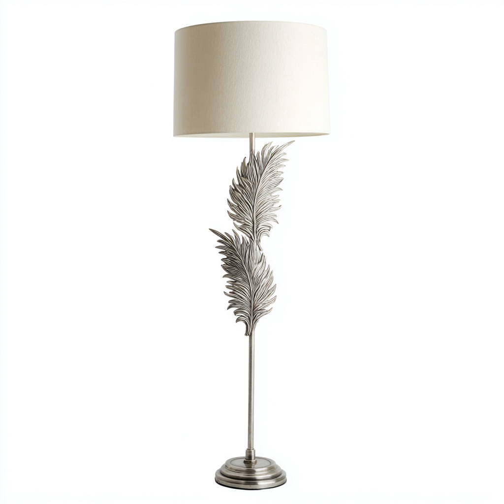 Lampada da terra in metallo e tessuto 38x38x165 cm - bianco - argento - stile decorativo per soggiorno e camera-Lomongahome