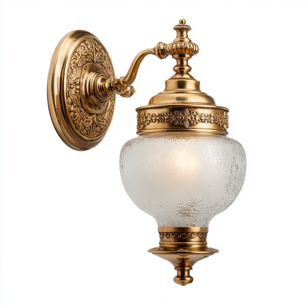 Applique in metallo e vetro 28x19x42 cm - ottone - bianco - stile classico vintage per illuminazione da parete-Lomongahome