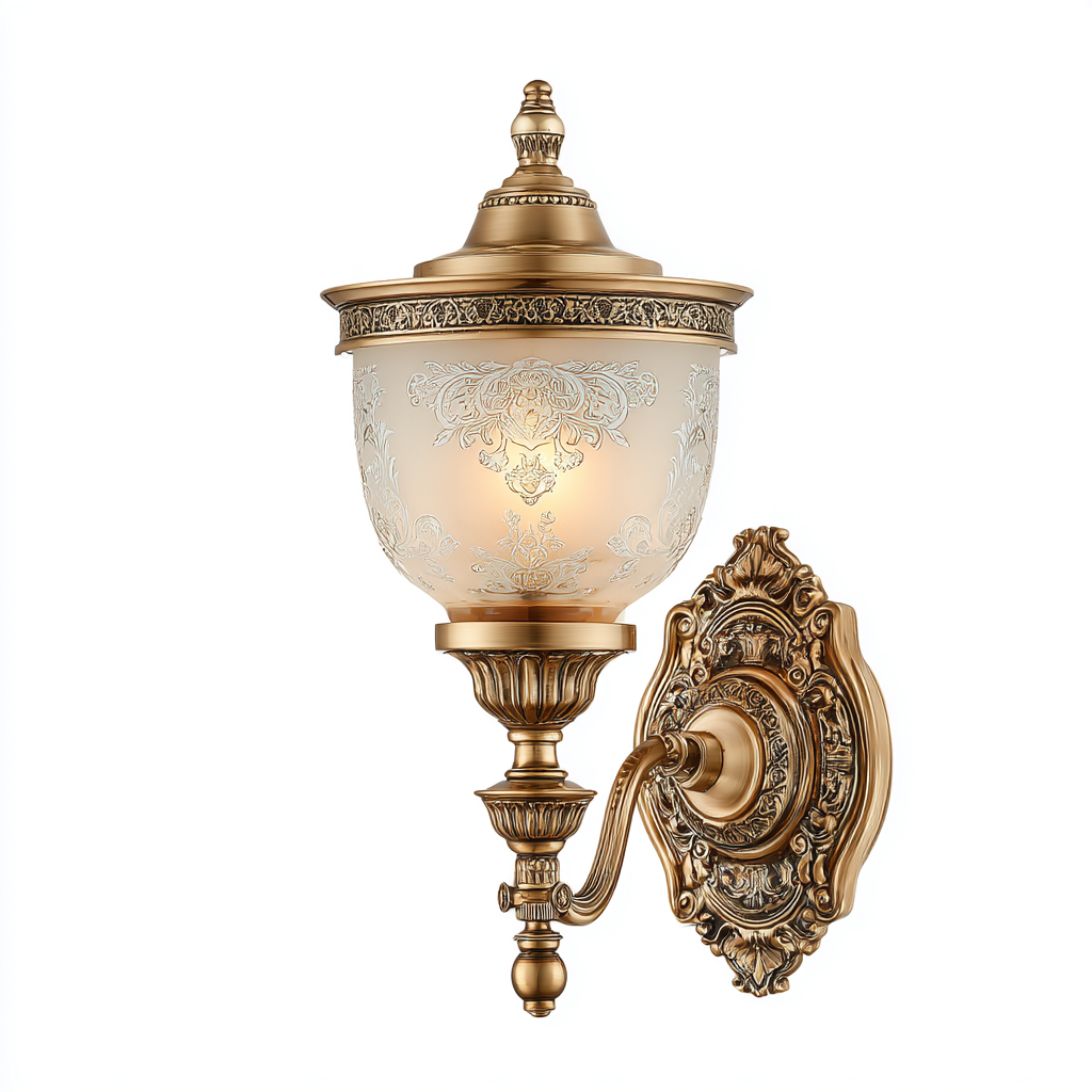 Applique in metallo e vetro 27x20x44 cm - ottone - bianco - stile classico decorativo per illuminazione da parete-Lomongahome