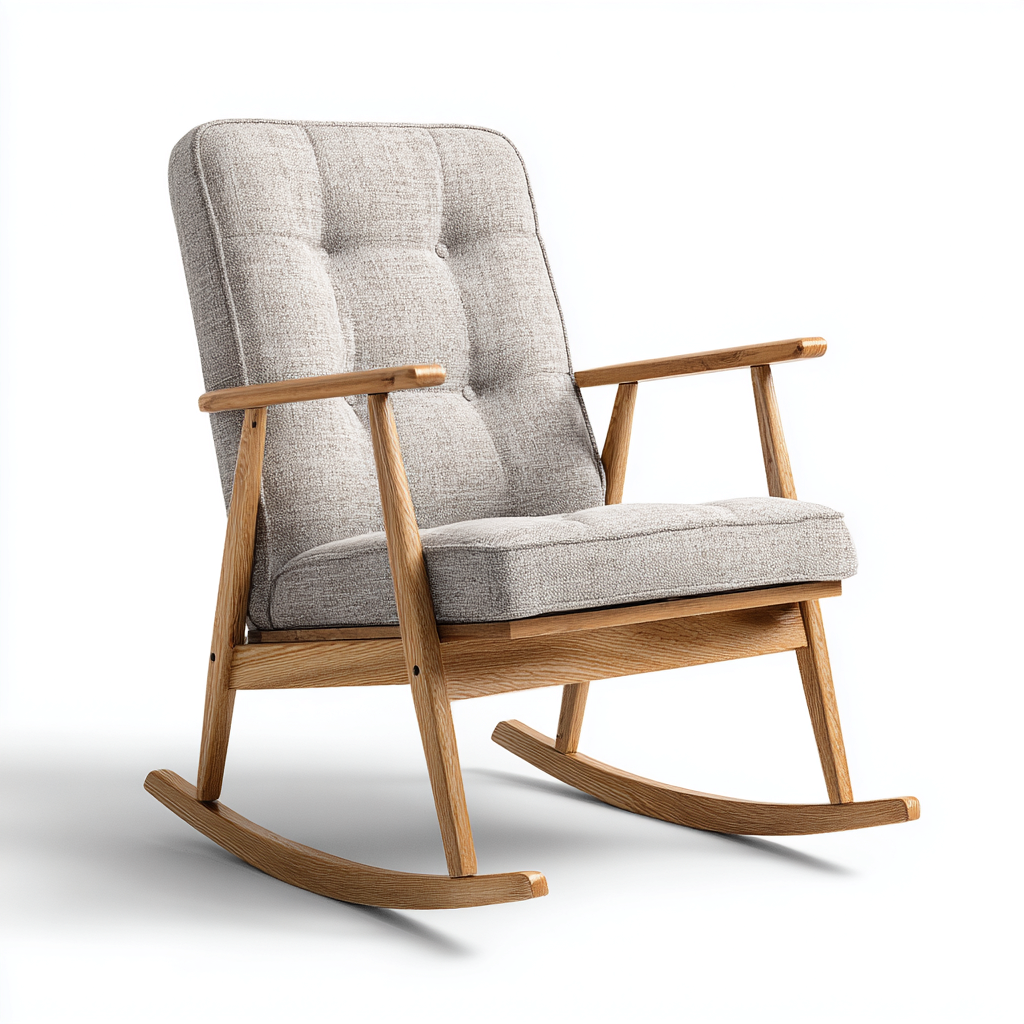 Sedia a dondolo in legno e tessuto imbottito 88x70x94 cm - grigio chiaro - design nordico per soggiorno-Lomongahome
