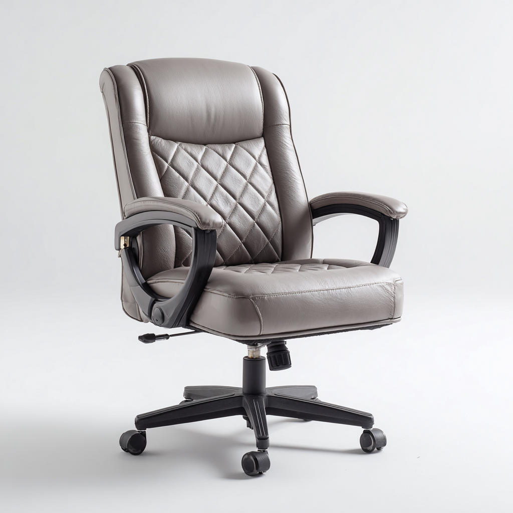 Sedia da ufficio imbottita in ecopelle grigia 68x68x110-120 cm per lavoro e studio - stile moderno ergonomico con schienale trapuntato e base girevole-Lomongahome