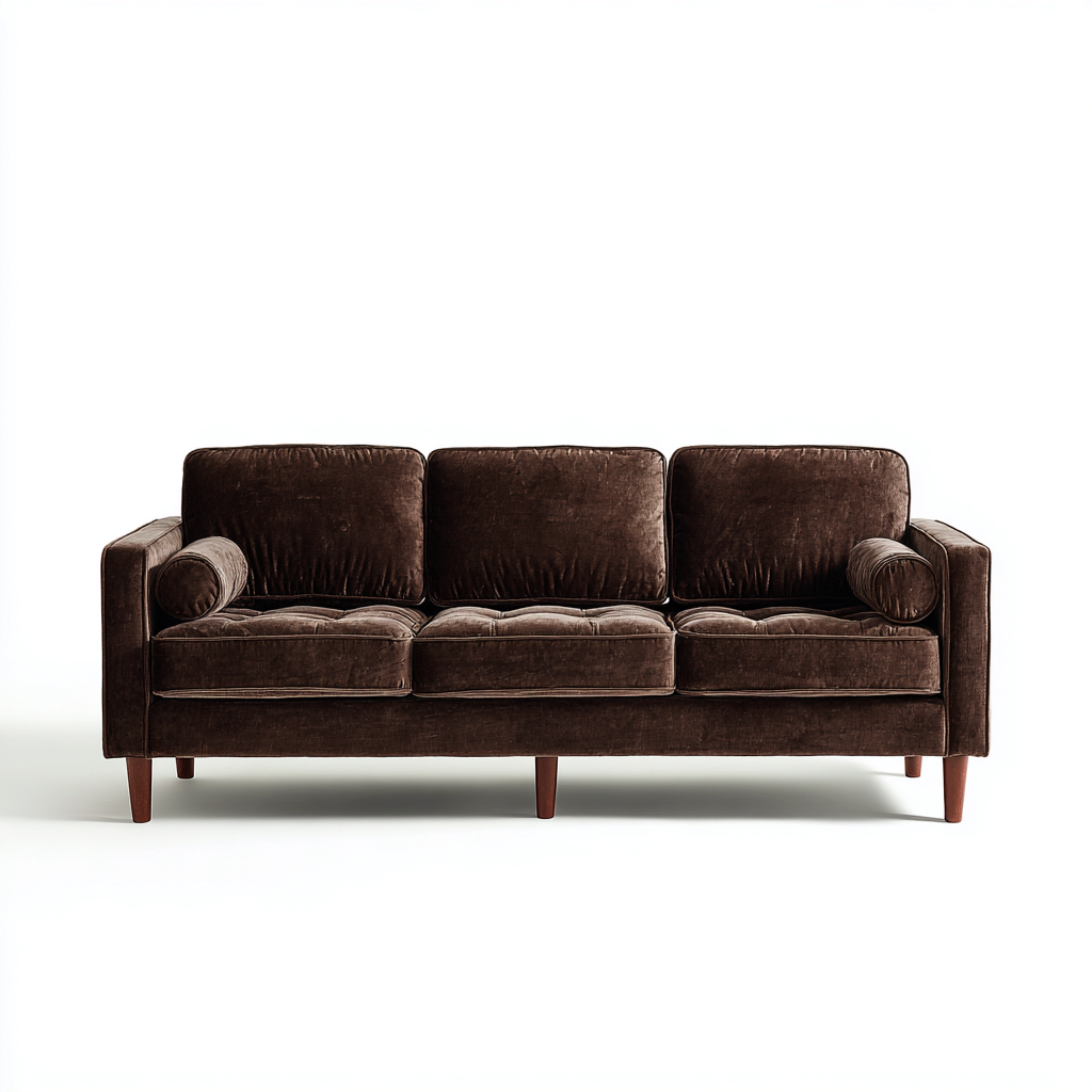 Divano a 3 posti in tessuto vellutato imbottito 220x95x88 cm - marrone scuro - design classico per soggiorno-Lomongahome