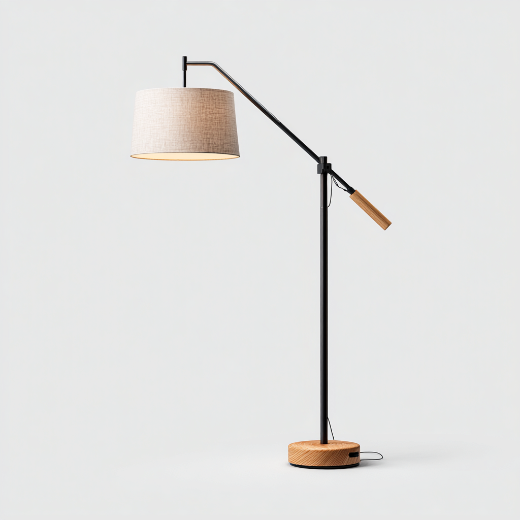 Lampada da terra in metallo e legno 50x35x160 cm - nero - beige - design moderno per soggiorno e lettura-Lomongahome