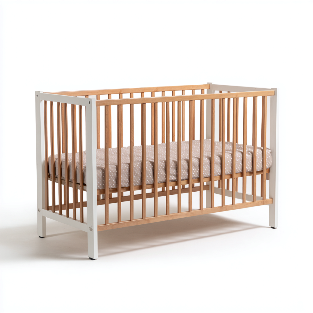 Lettino per bambini in legno verniciato e legno massello 120x60x95 cm - bianco marrone naturale - design lineare per cameretta-Lomongahome