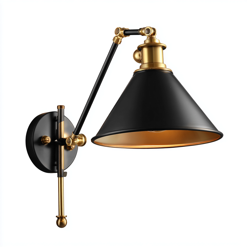 Applique in metallo 36x28x34 cm - nero - ottone - stile industriale vintage per illuminazione da parete-Lomongahome