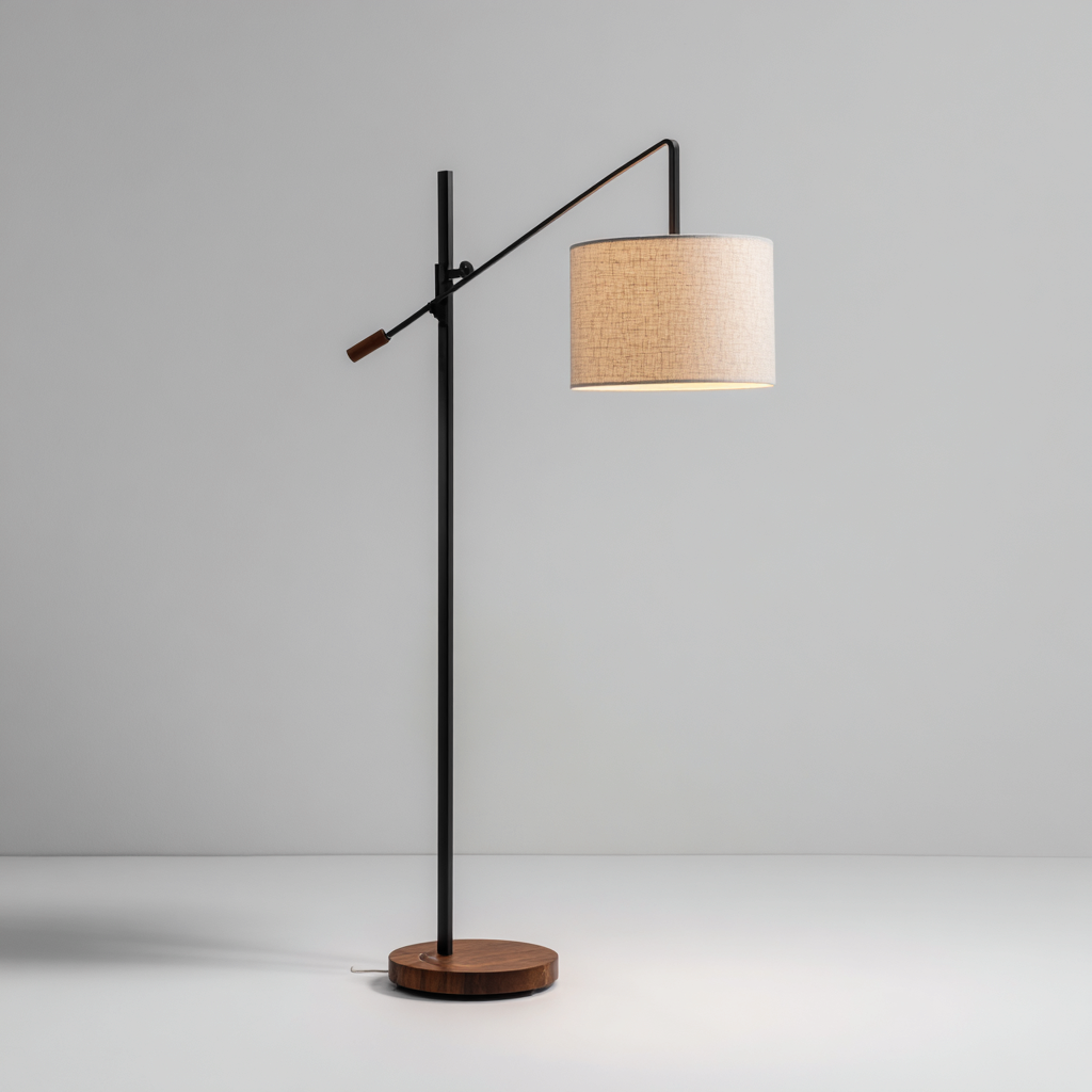 Lampada da terra in metallo e legno 45x30x165 cm - nero - beige - design moderno per soggiorno e zona lettura-Lomongahome