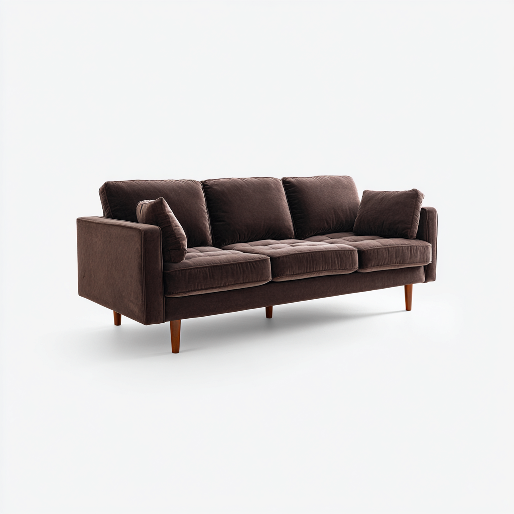 Divano a 3 posti in tessuto vellutato imbottito 215x92x88 cm - marrone scuro - design moderno per soggiorno-Lomongahome