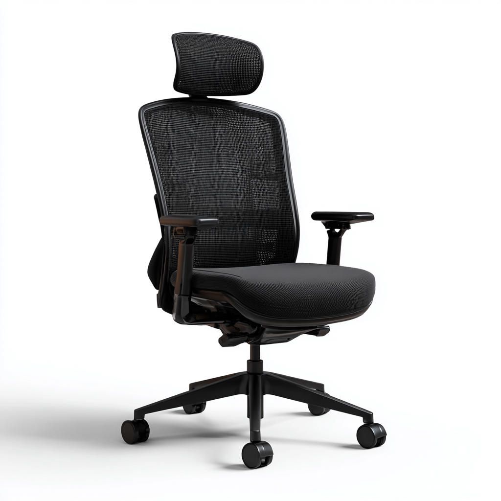 Sedia da ufficio con schienale in rete nera 68x68x115-125 cm per lavoro e studio - stile moderno ergonomico con poggiatesta e base girevole-Lomongahome