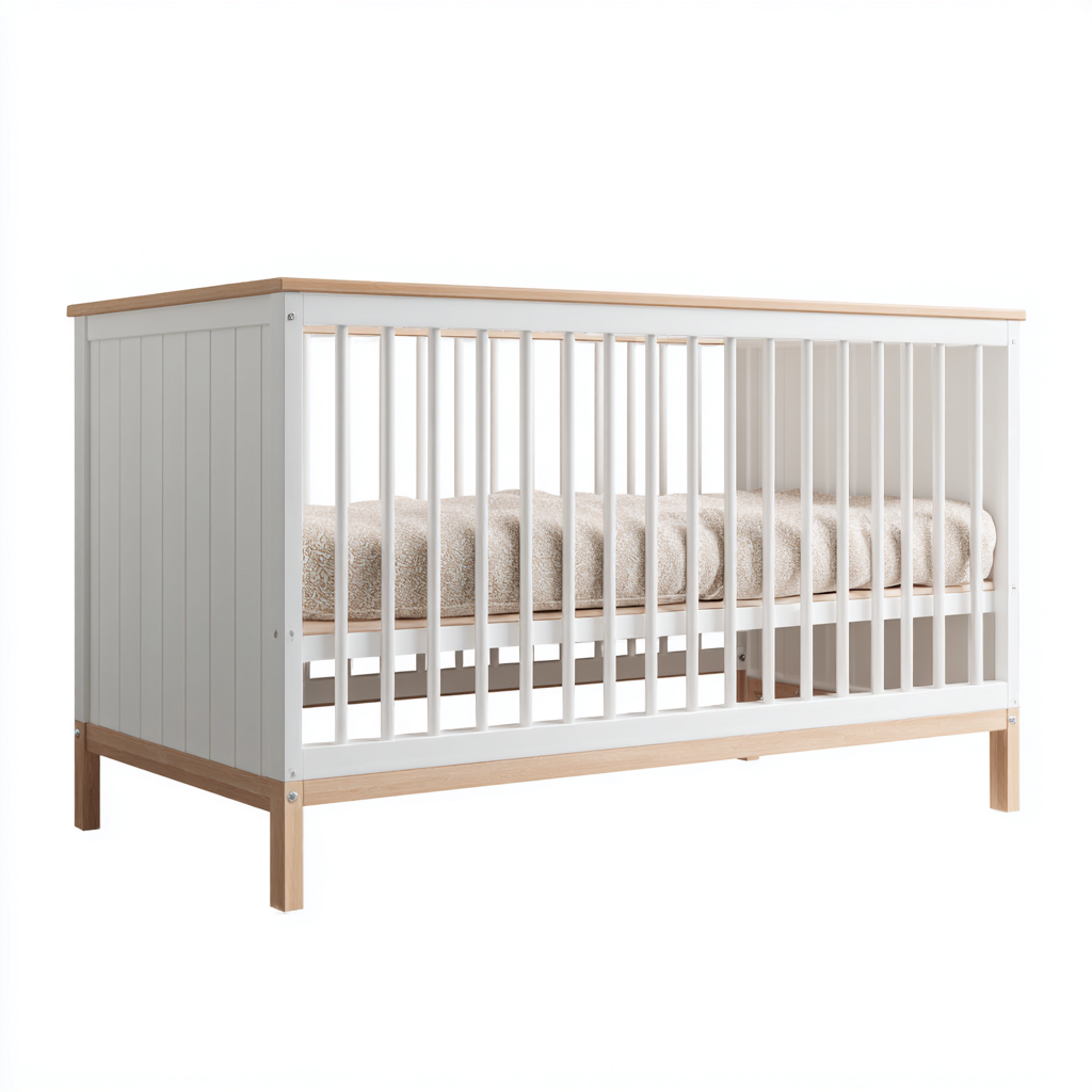 Lettino per bambini in legno verniciato e legno massello 120x60x93 cm - bianco marrone naturale - design moderno per cameretta-Lomongahome