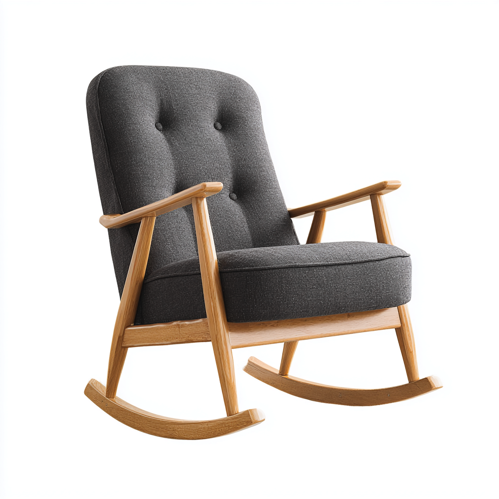 Sedia a dondolo in legno e tessuto imbottito 86x68x94 cm - grigio scuro - design retrò per soggiorno-Lomongahome