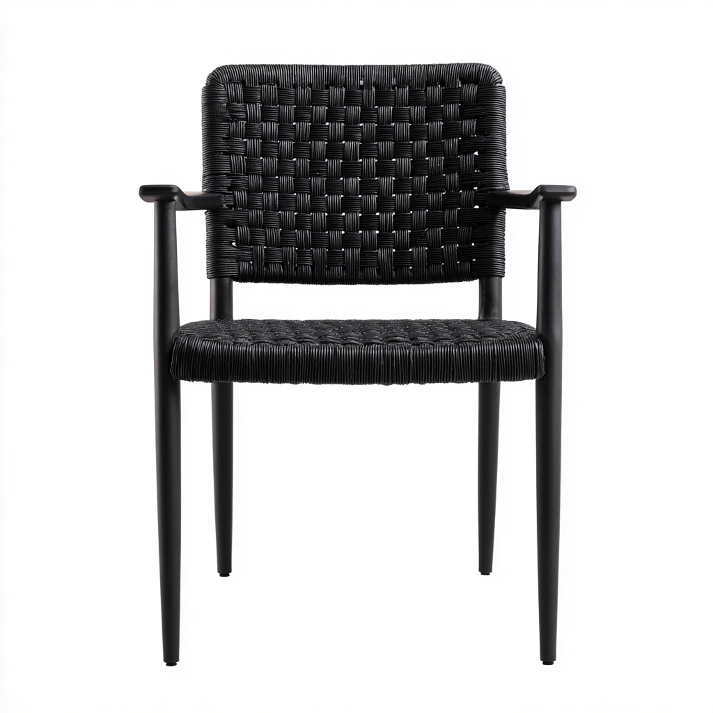 Sedia da giardino sedia con braccioli metallo e corda intrecciata 55x57x81 cm - nero - design moderno per esterni-Lomongahome