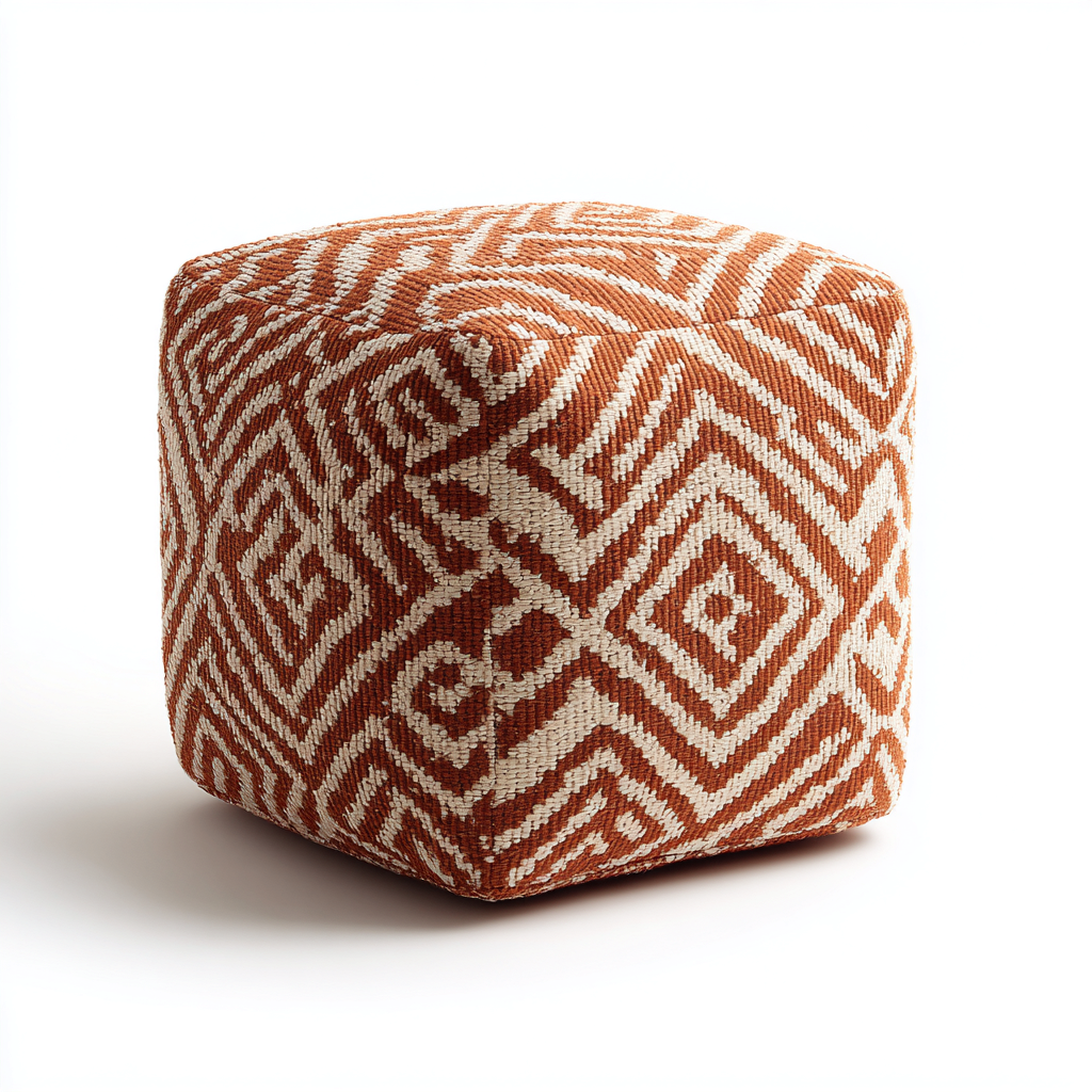 Pouf imbottito in tessuto 45x45x43 cm - arancione - seduta per soggiorno design etnico-Lomongahome
