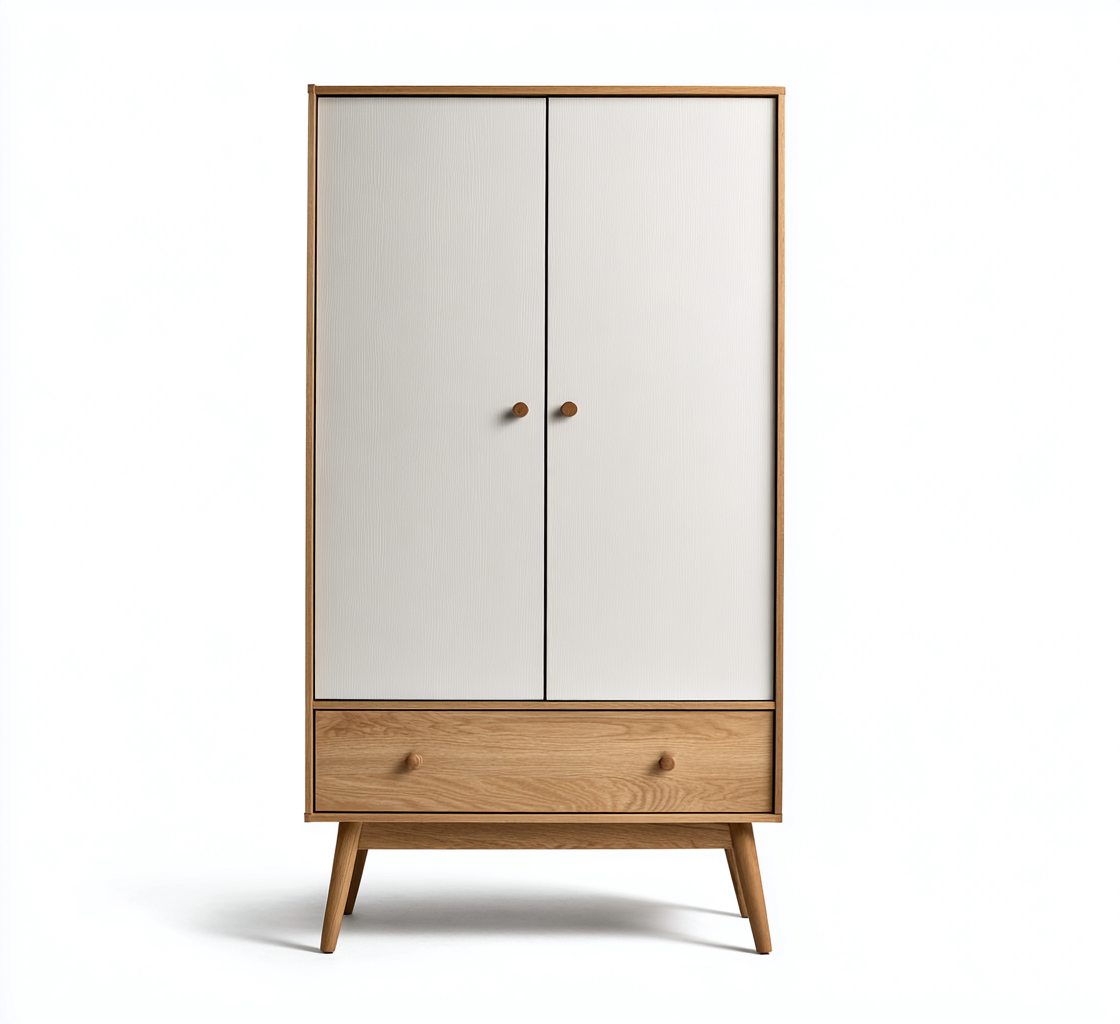 Armadio in legno ingegnerizzato 80x50x170 cm - bianco e legno naturale - design nordico per camera da letto-Lomongahome