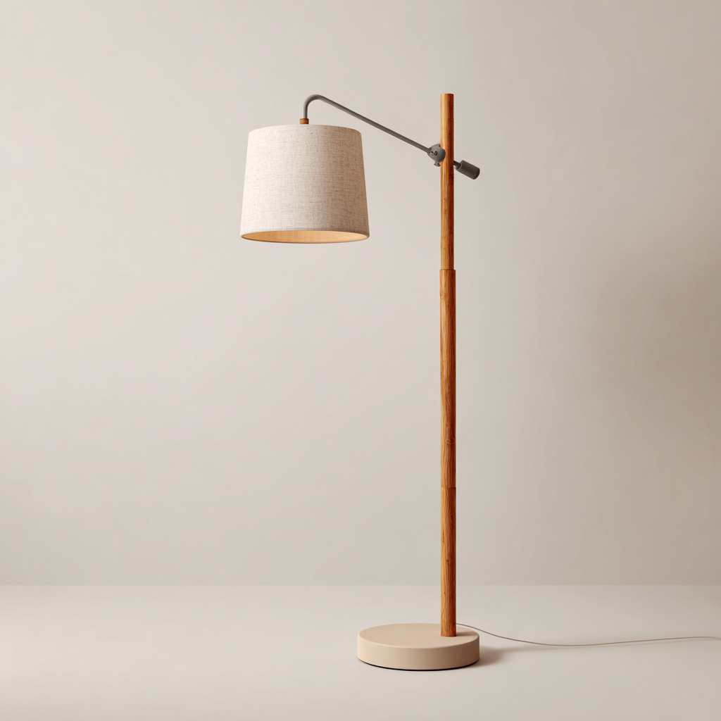 Lampada da terra in metallo e legno 43x32x160 cm - beige - legno naturale - design moderno per soggiorno e zona lettura-Lomongahome