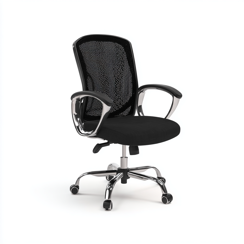 Sedia da ufficio con schienale in rete nera e seduta in tessuto 66x66x103-113 cm per lavoro e studio - stile moderno ergonomico con braccioli cromati e base girevole-Lomongahome