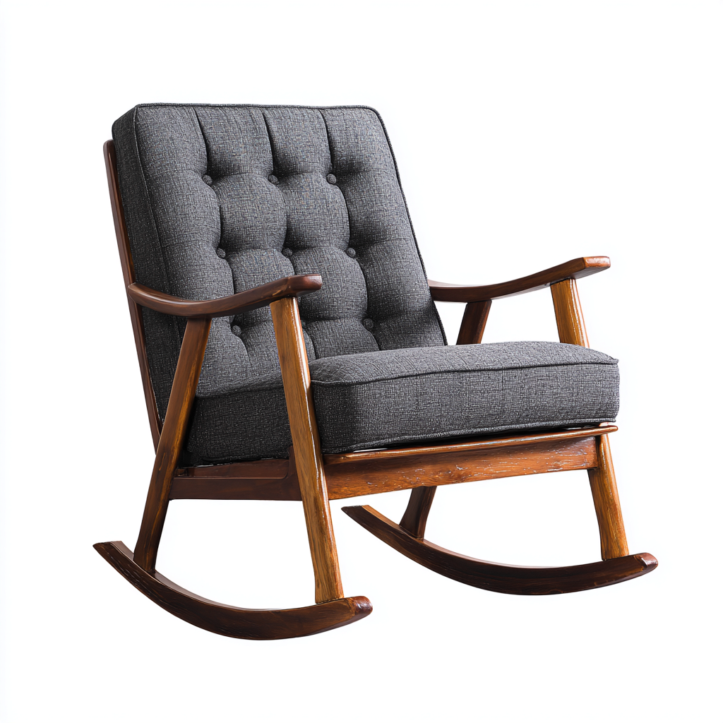 Sedia a dondolo in legno e tessuto imbottito 90x65x95 cm - grigio scuro - design retrò per soggiorno-Lomongahome