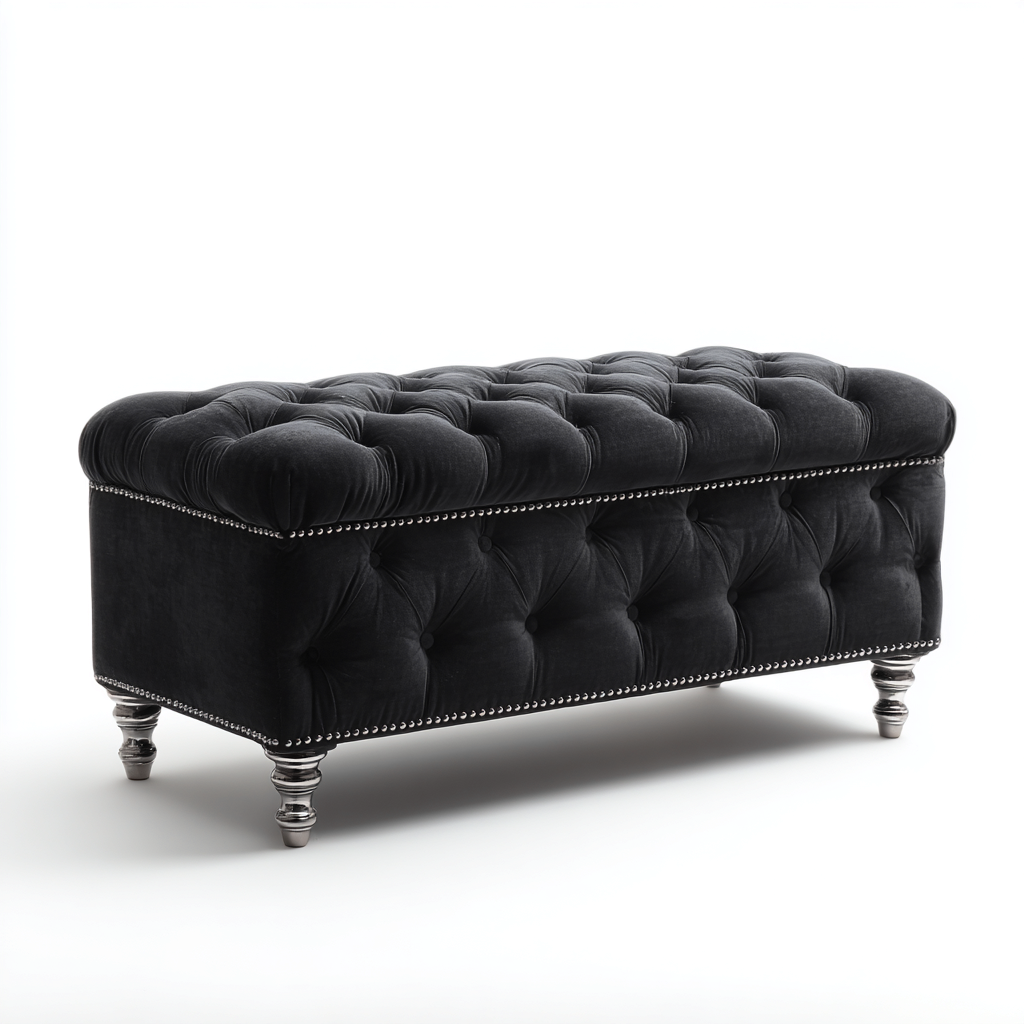 Panca per letto imbottita in velluto 150x45x48 cm - nero - adatta alla camera da letto - stile classico con vano contenitore-Lomongahome