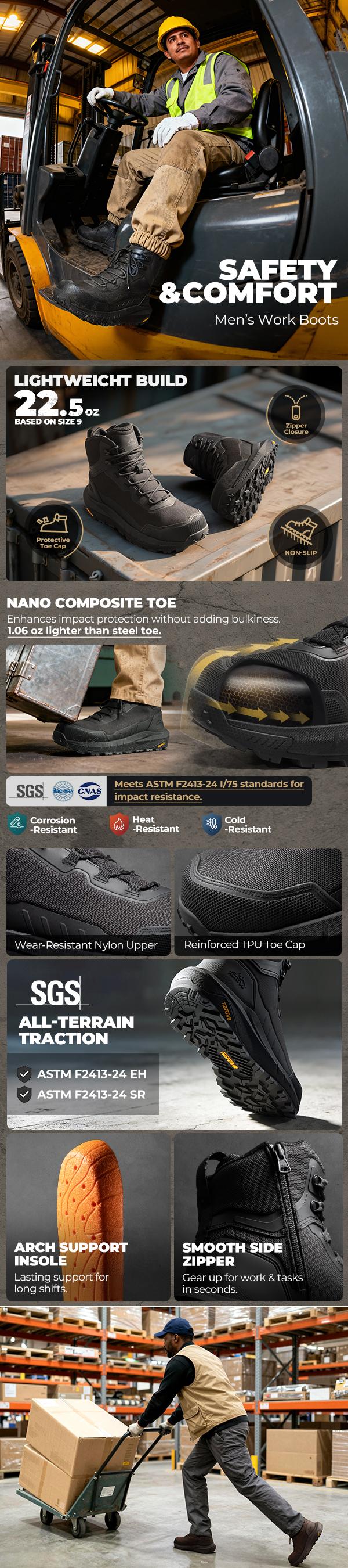 【Back To School】NORTIV 8 Safety Work Boots for Men, ASTM Composite Toe Breathable Fabric Shoes, Lightweight & Non-Slip TPU Outsole for Warehouse, Non Slip Shoes For Work, Round Toe, Men's Shoes, Laces,shoes for back to school,back to school shoes 【Back To School】NORTIV 8 Safety Work Boots for Men, ASTM Composite Toe Breathable Fabric Shoes, Lightweight & Non-Slip TPU Outsole for Warehouse, Non Slip Shoes For Work, Round Toe, Men's Shoes, Laces,shoes for back to school,back to school shoes