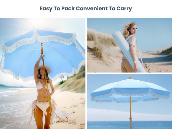 PHIVILLA 7ft Patio Beach Umbrella with Fringe, UPF 50+ Canopy, 8 High Wind Proof Fiberglass Ribs, Fully Assembled, Carry Bag Available Outdoor Aesthetic Round,DealsForYouDays