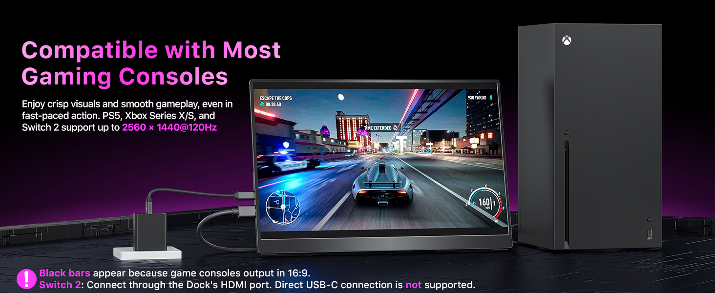 Portable monitor connected to gaming equipment