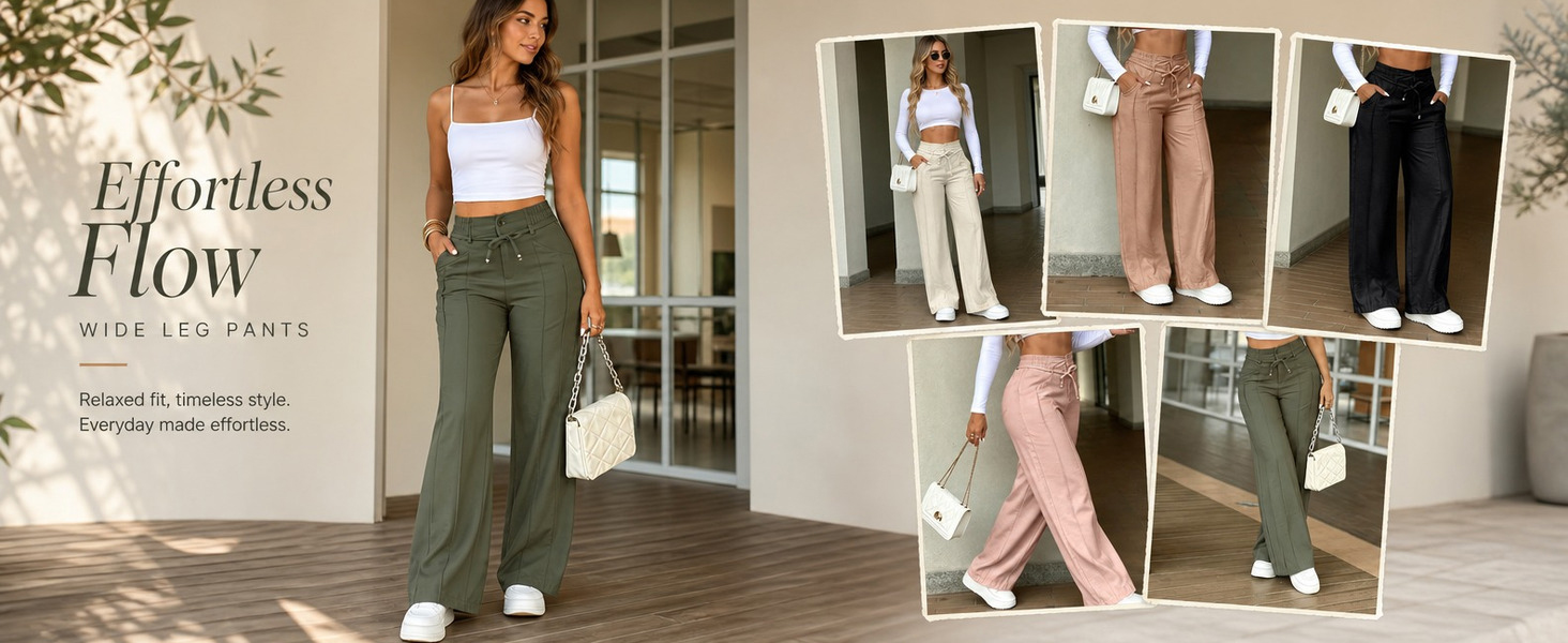 Women&amp;#39;s High Waisted Wide Leg Pants Casual Drawstring Lounge Trousers with Pockets