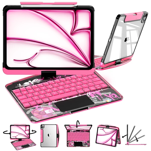 360° Rotating Transparent iPad Keyboard Case with Trackpad & Backlit Keys
