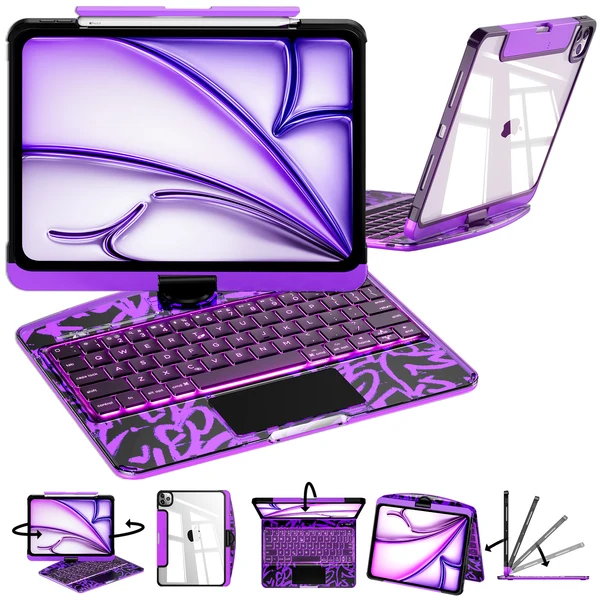 360° Rotating Transparent iPad Keyboard Case with Trackpad & Backlit Keys