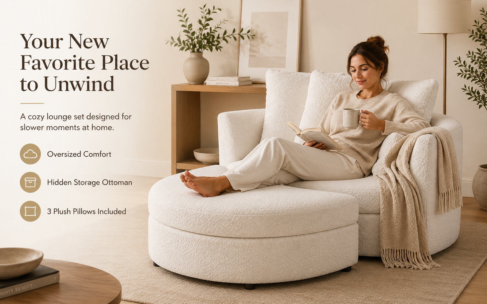 oversized lounge chair with storage ottoman
