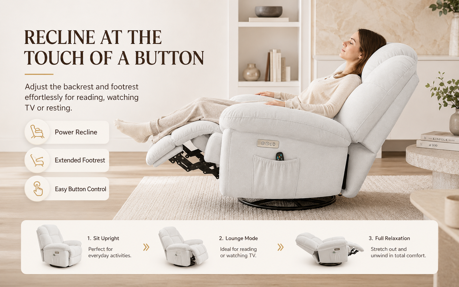 270 Degree Swivel and 30 Degree Rocking Recliner