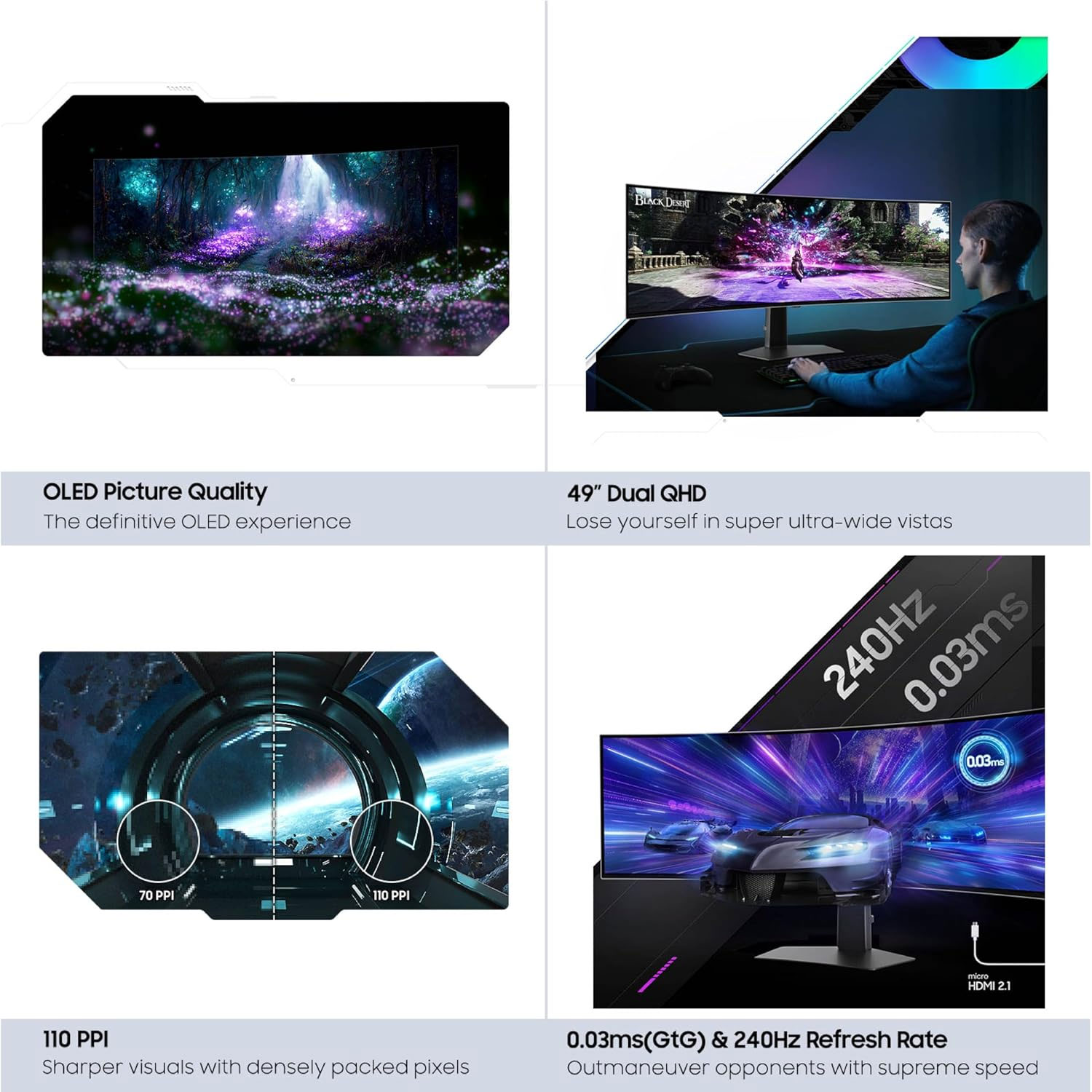🎮 49″ QD-OLED Curved Gaming Monitor – 240Hz, 0.03ms Response Time, 32:9 Ultra-Wide Display, G-Sync & FreeSync Compatible 🔥