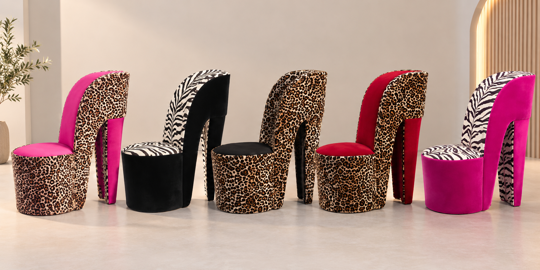 High Heel Shoe Accent Chair – Animal Print Statement Seating for Bedroom & Vanity