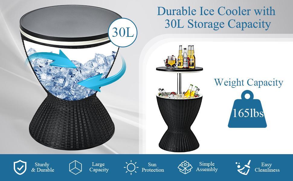 COSTWAY Cool Bar Table, 4/8/10 Gallon Beer and Wine Cooler, Rattan Style Patio Bar Tables, Height Adjustable, 3-in-1 Ice Cooler with Drainage Plug, Outdoor Cocktail Table for Deck Pool Party-Deals for You Days,4th of july decor, dad gift