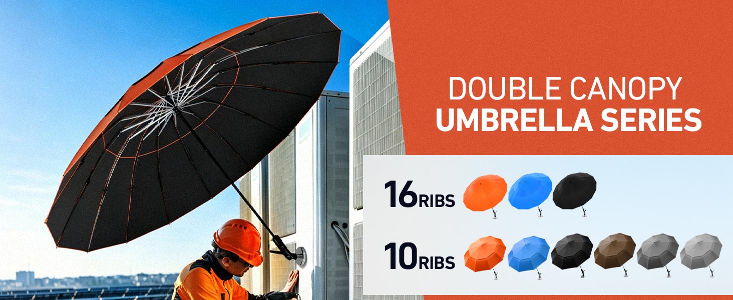 【Upgraded】60" Folding 16 Ribs Magnetic Umbrella,Designed for Outdoor Work,600lb Strong Suction Hvac Umbrella With Magnetic Base & Clamp,Inverted Ribs,2-in-1 Sun & Rain Protection,Portable for HVAC