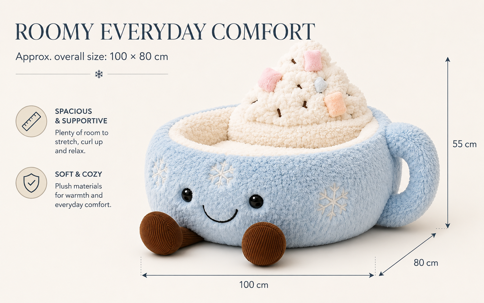 Close up plush exterior and soft interior pet bed materials