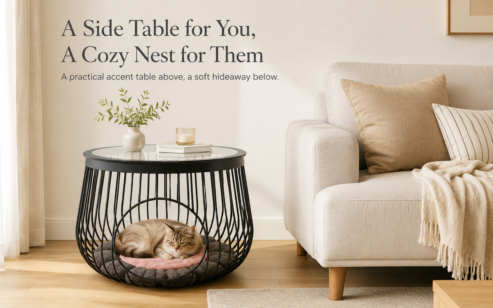 Compact and large pet nest side table size comparison