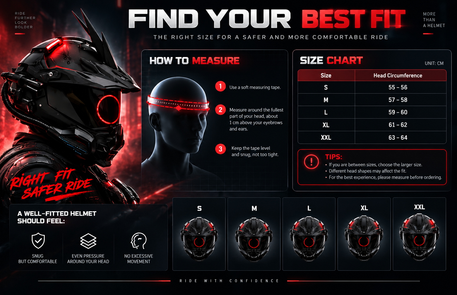 Motorcycle helmet size guide