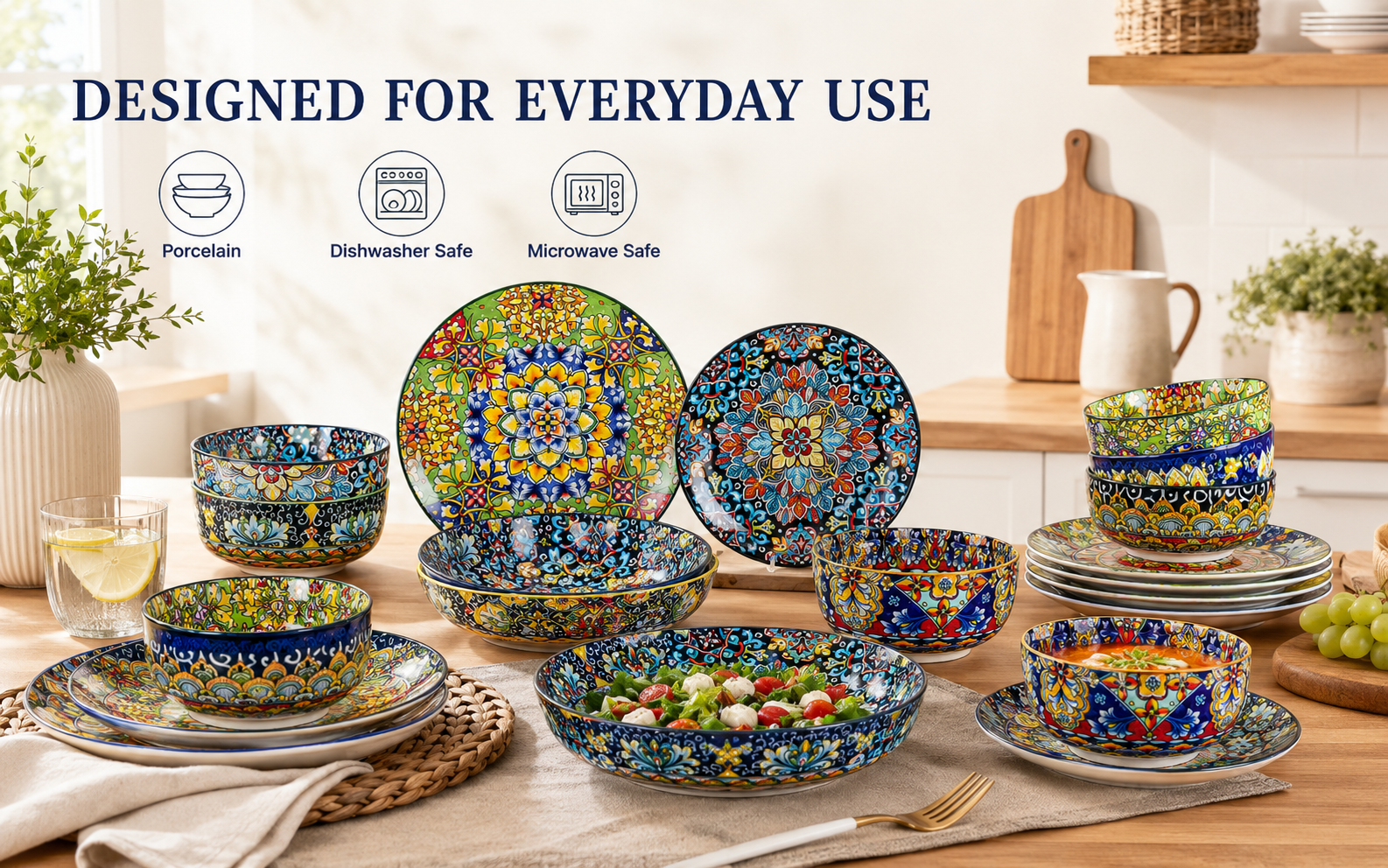 Bohemian porcelain dinnerware for everyday dinners and weekend gatherings
