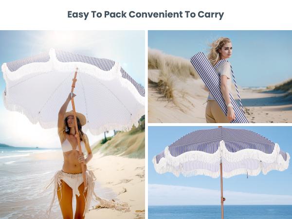 PHIVILLA 7ft Patio Beach Umbrella with Fringe, UPF 50+ Canopy, 8 High Wind Proof Fiberglass Ribs, Fully Assembled, Carry Bag Available Outdoor Aesthetic Round,DealsForYouDays