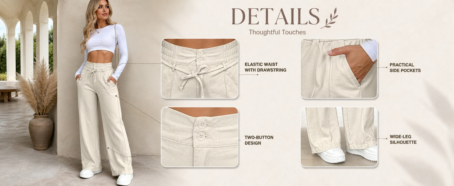 Women&amp;#39;s High Waisted Wide Leg Pants Casual Drawstring Lounge Trousers with Pockets