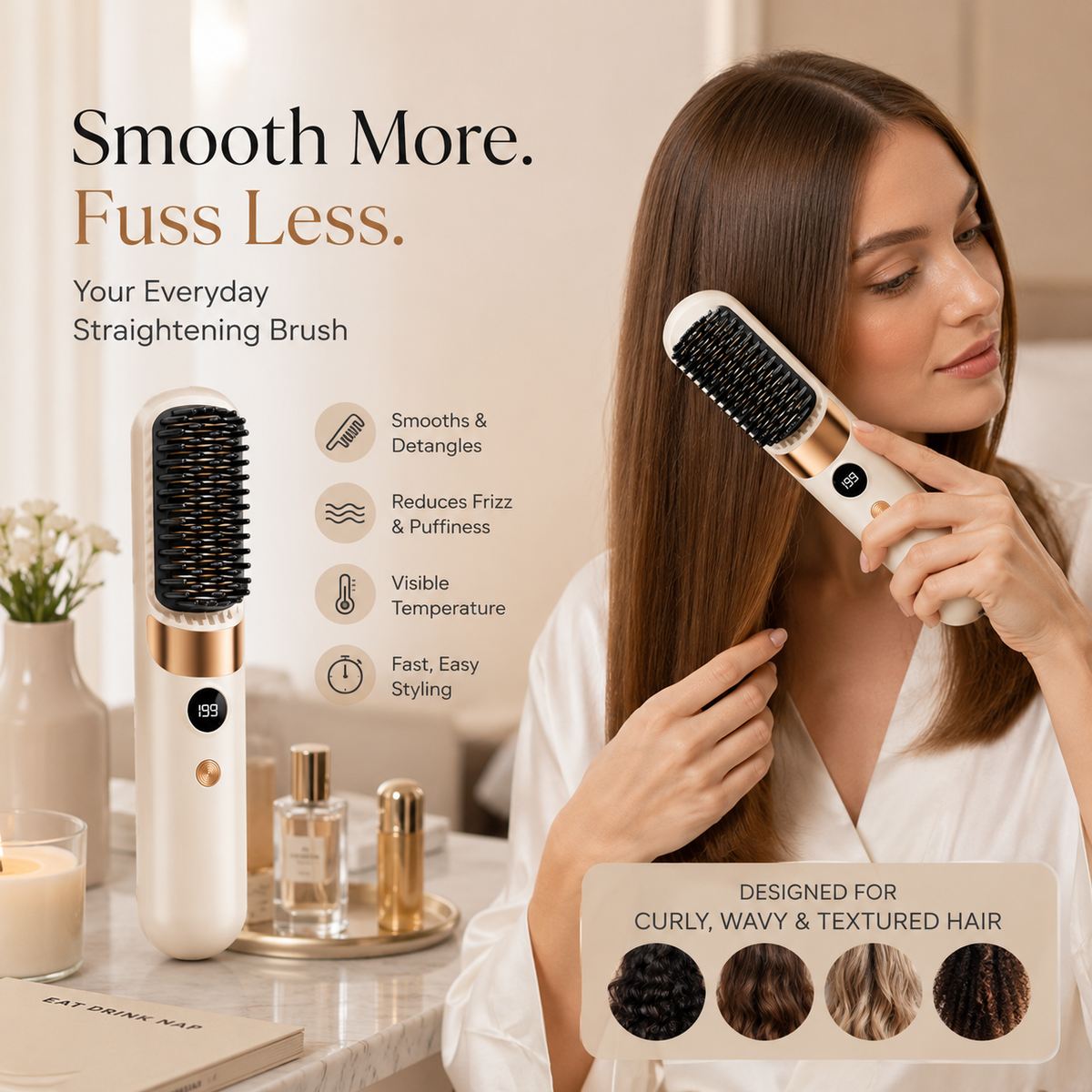 2-in-1 heated hair straightening brush