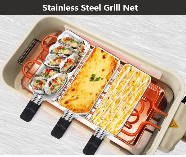 Pukomc 1500W Smokeless Grills - Electric Nonstick Griddle Grill with Extended Removable Plates, Adjustable Temp Control, 4 Mini Raclette Pans, Compact Apartment Kitchen Supply, Mess-Free Easy-Clean Accessory