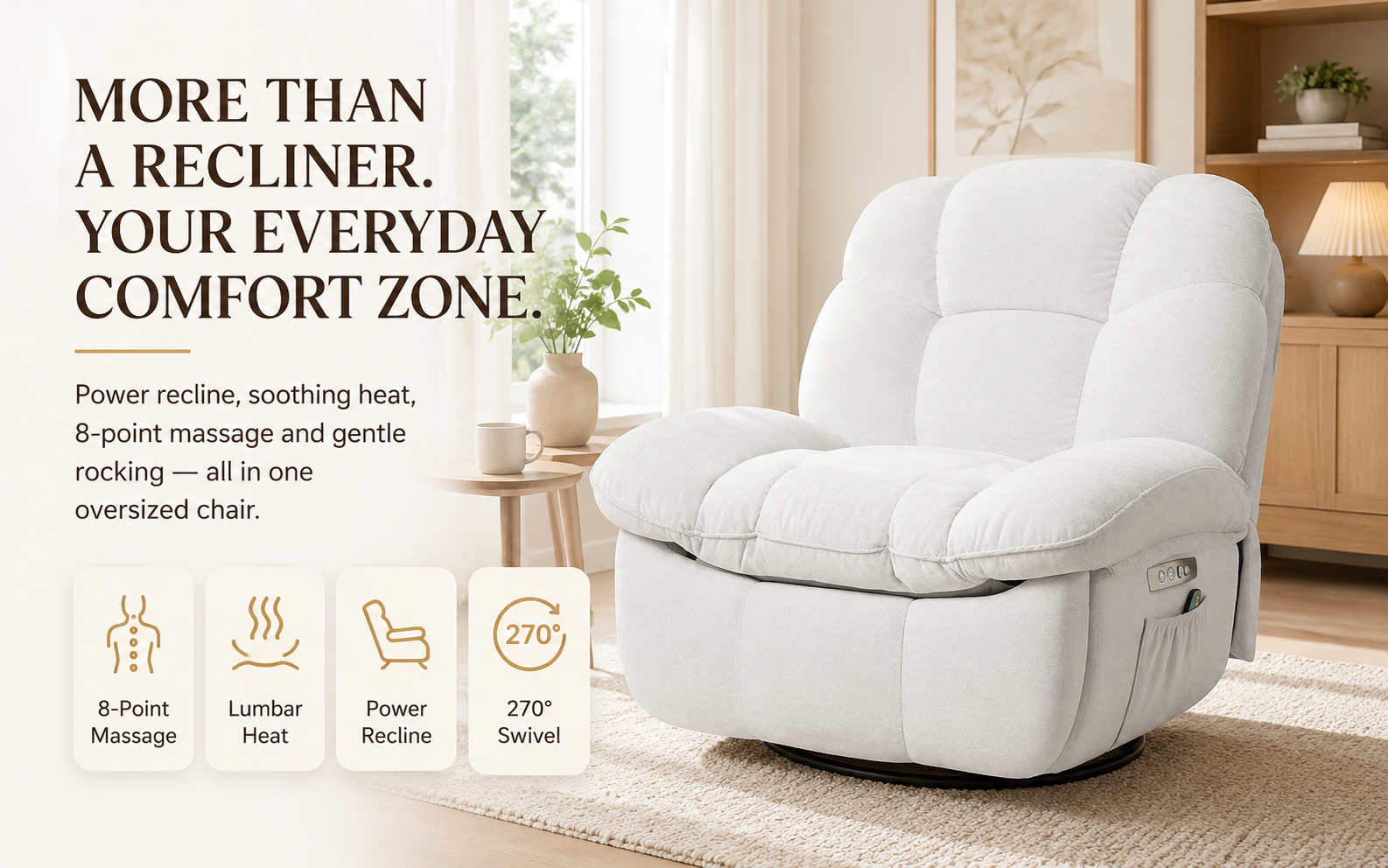 Recliner with USB C USB A Charging and Side Pocket