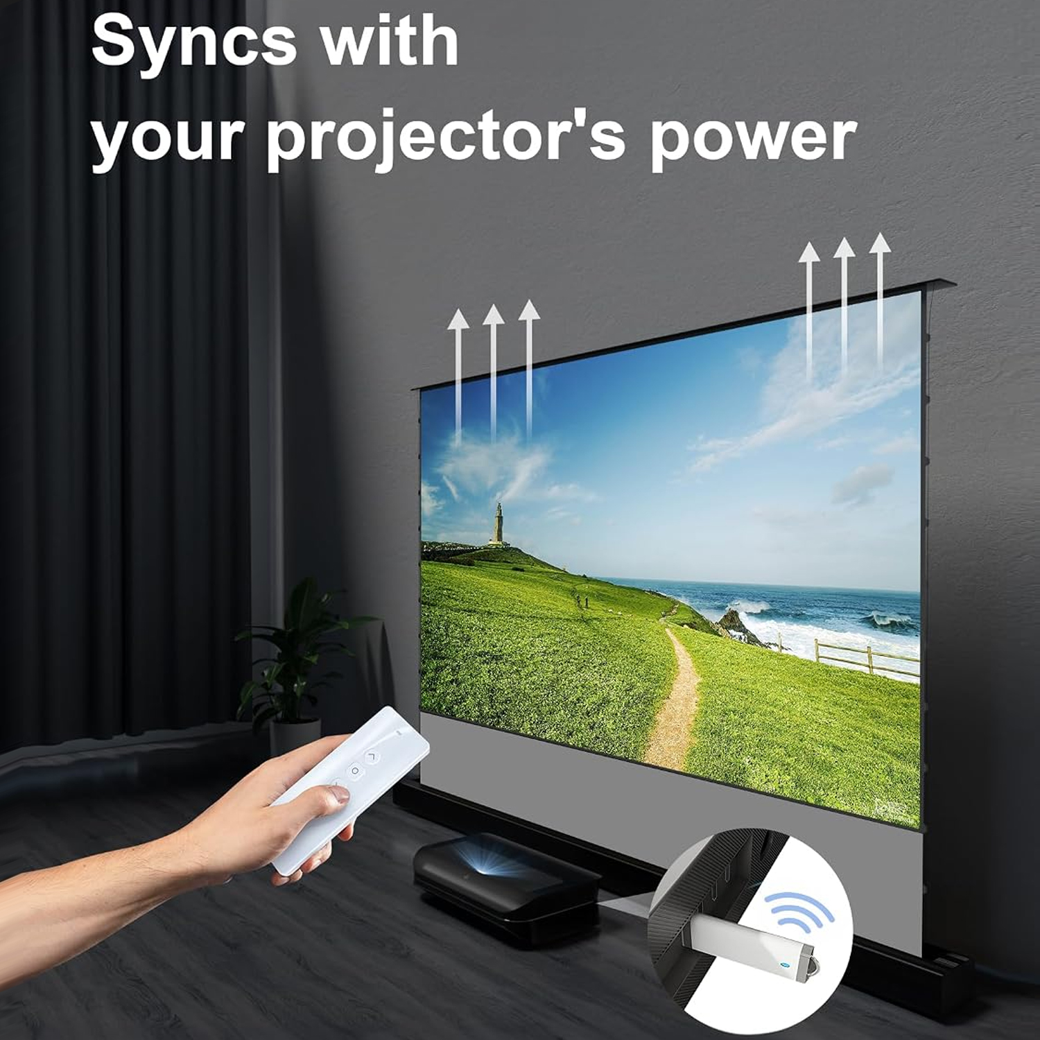 IN&VI 100" Electric Floor Rising Matte White Soft Projector Screen, Projector Screen for Home Theater, 4K/8K Ultra HD, 1.3 Gain, Active 3D, Eye Friendly