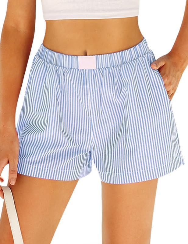 Marvmys Womens Boxer Pajama Shorts Cotton Gingham Shorts with Pockets S-2XL