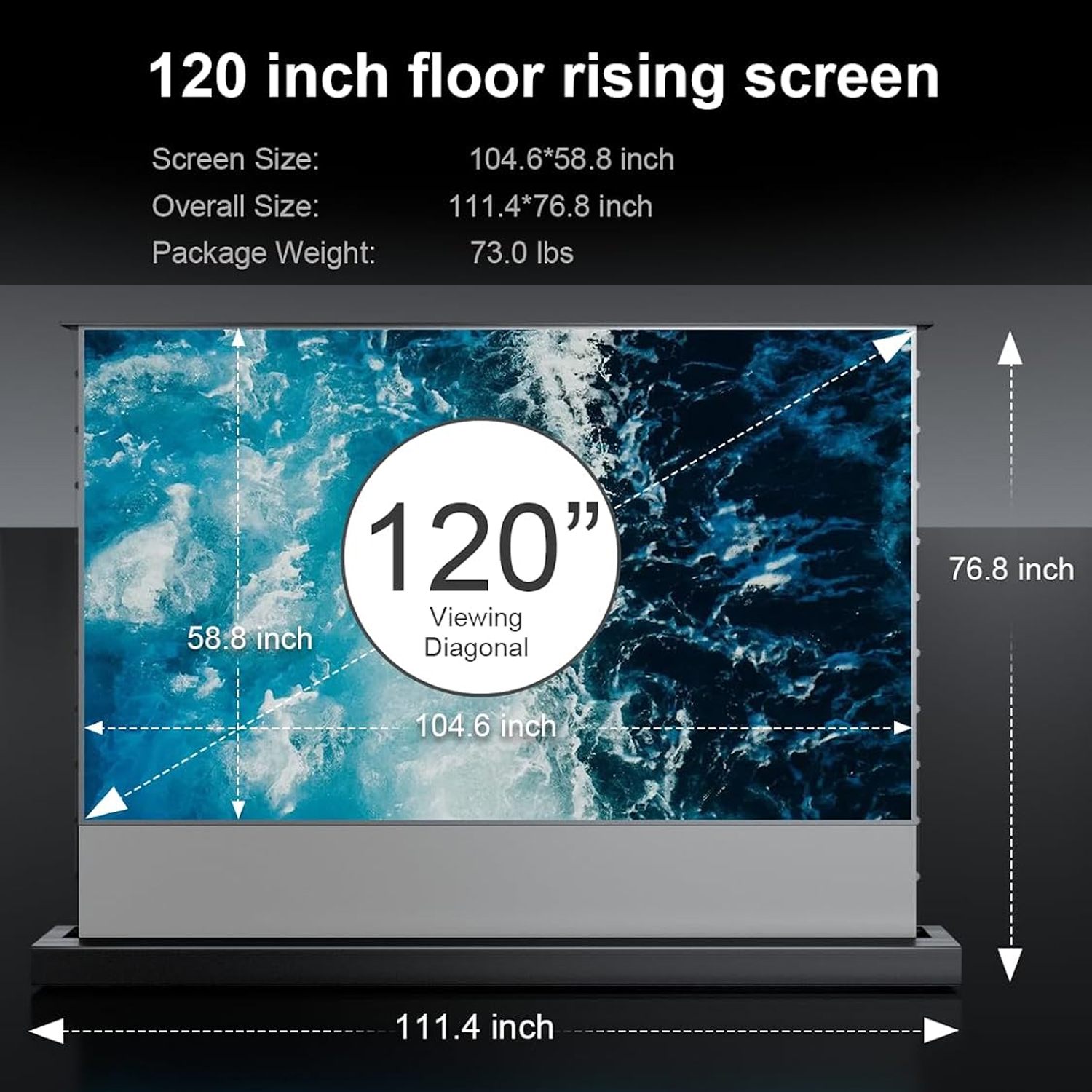 IN&VI 100" Electric Floor Rising Matte White Soft Projector Screen, Projector Screen for Home Theater, 4K/8K Ultra HD, 1.3 Gain, Active 3D, Eye Friendly
