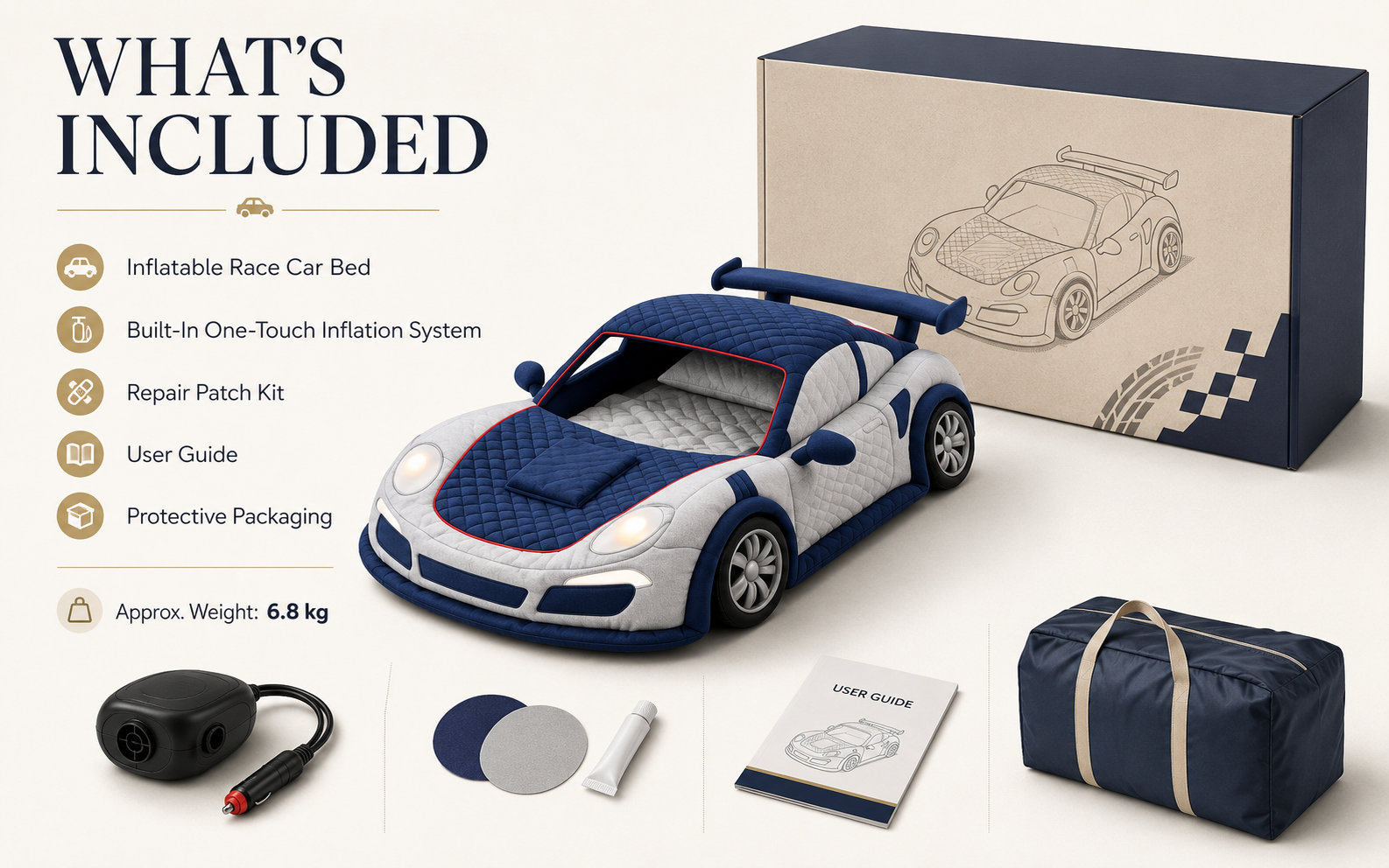 blue and pink inflatable race car bed color options