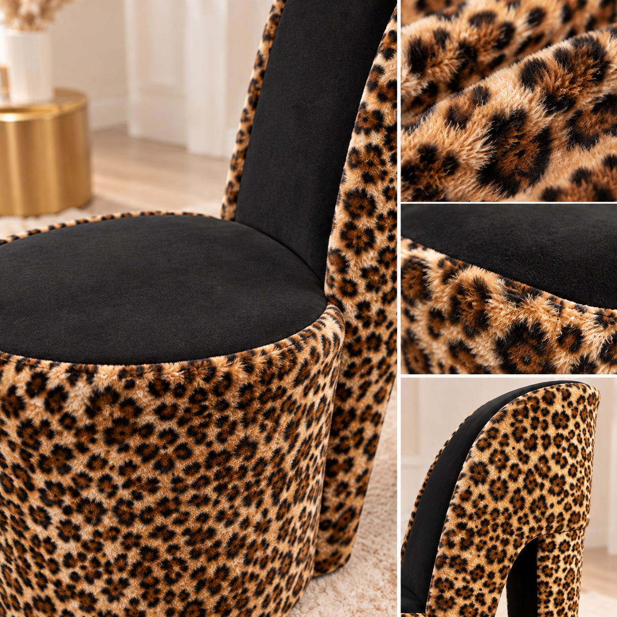 High Heel Shoe Accent Chair – Animal Print Statement Seating for Bedroom & Vanity