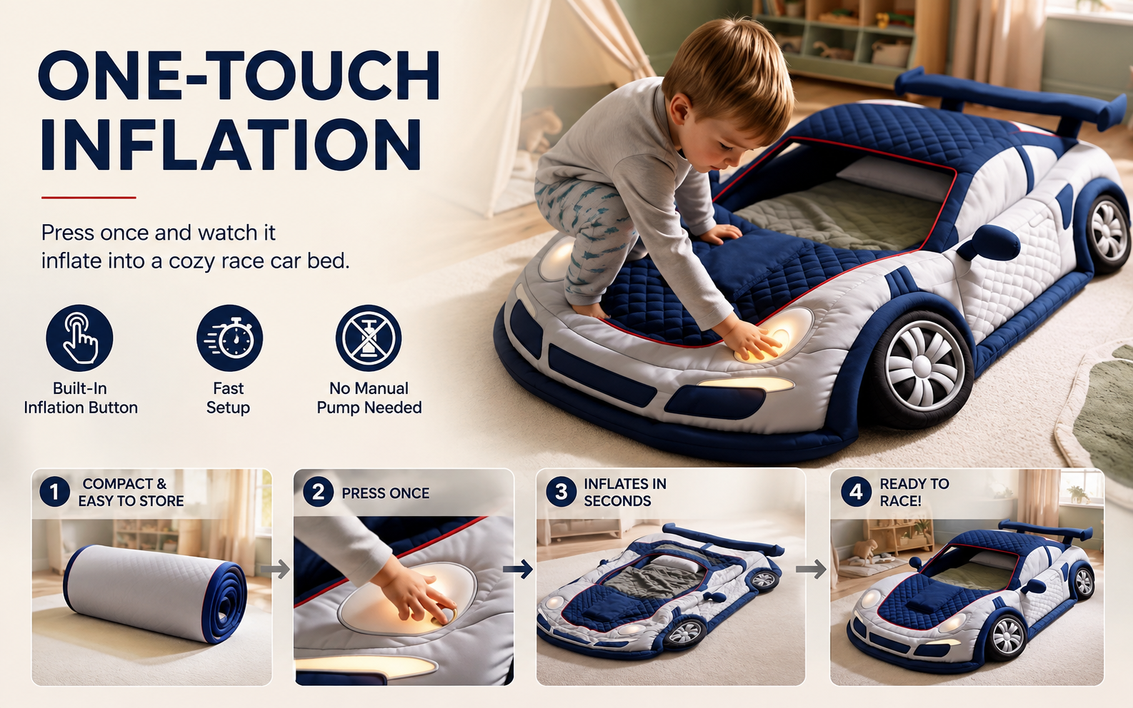 EU warehouse delivery for kids inflatable race car bed