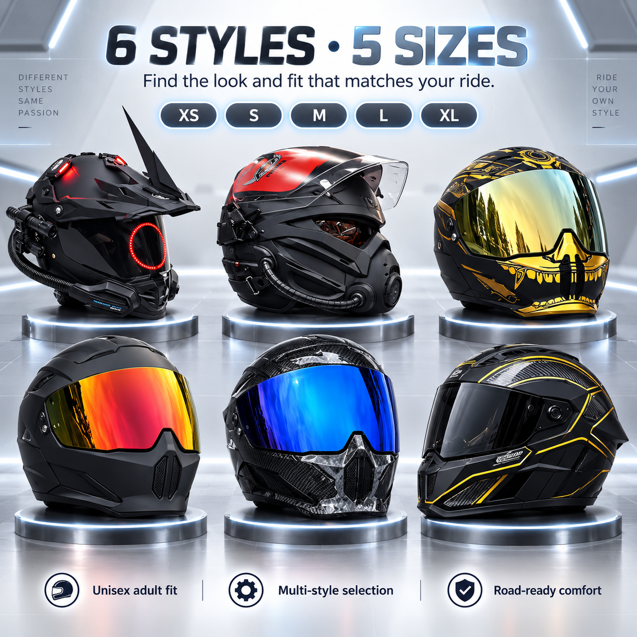 Futuristic Full-Face Motorcycle Helmet Collection